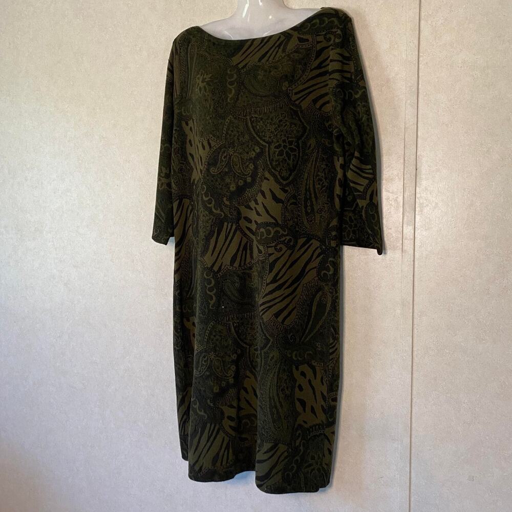 Nina Leonard Vintage Wool Blend Whimsigoth Paisley Animal Print Dress Green M